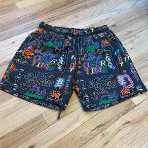 Men's Athletic Shorts with Colorful Graphic Print - Black